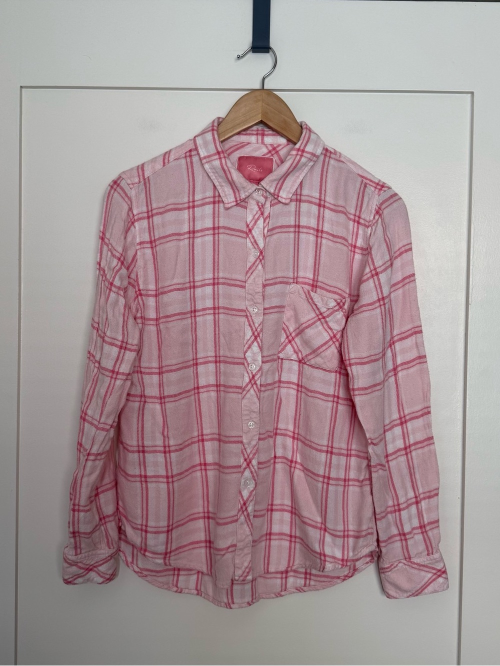 Rails Hunter Love Shirt Womens Sz M Pink Plaid Flannel Button Up Long Sleeve